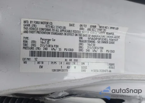 2014 Ford Focus Se из США, поврежденный, VIN 1FADP3F23EL154107